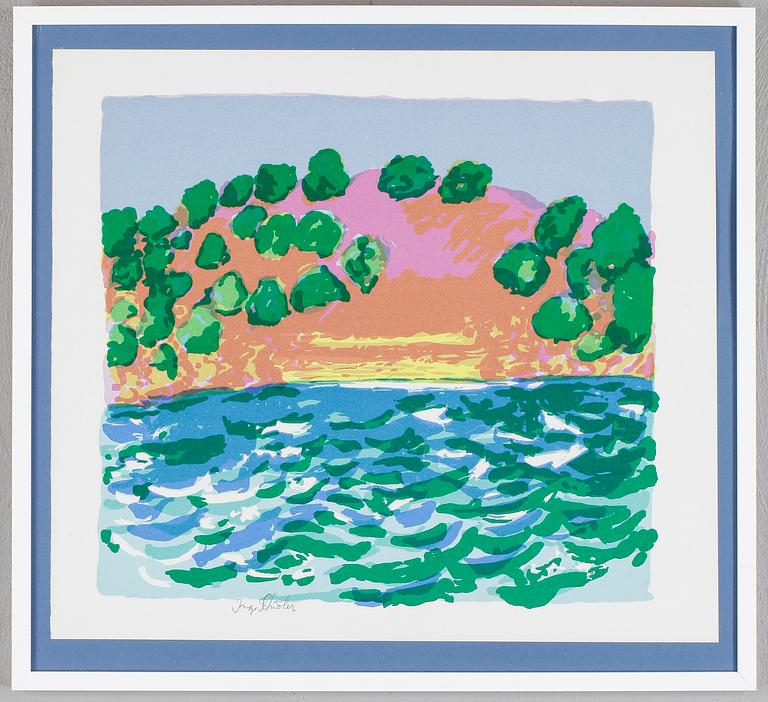 INGE SCHIÖLER, färglitografi, signerad.