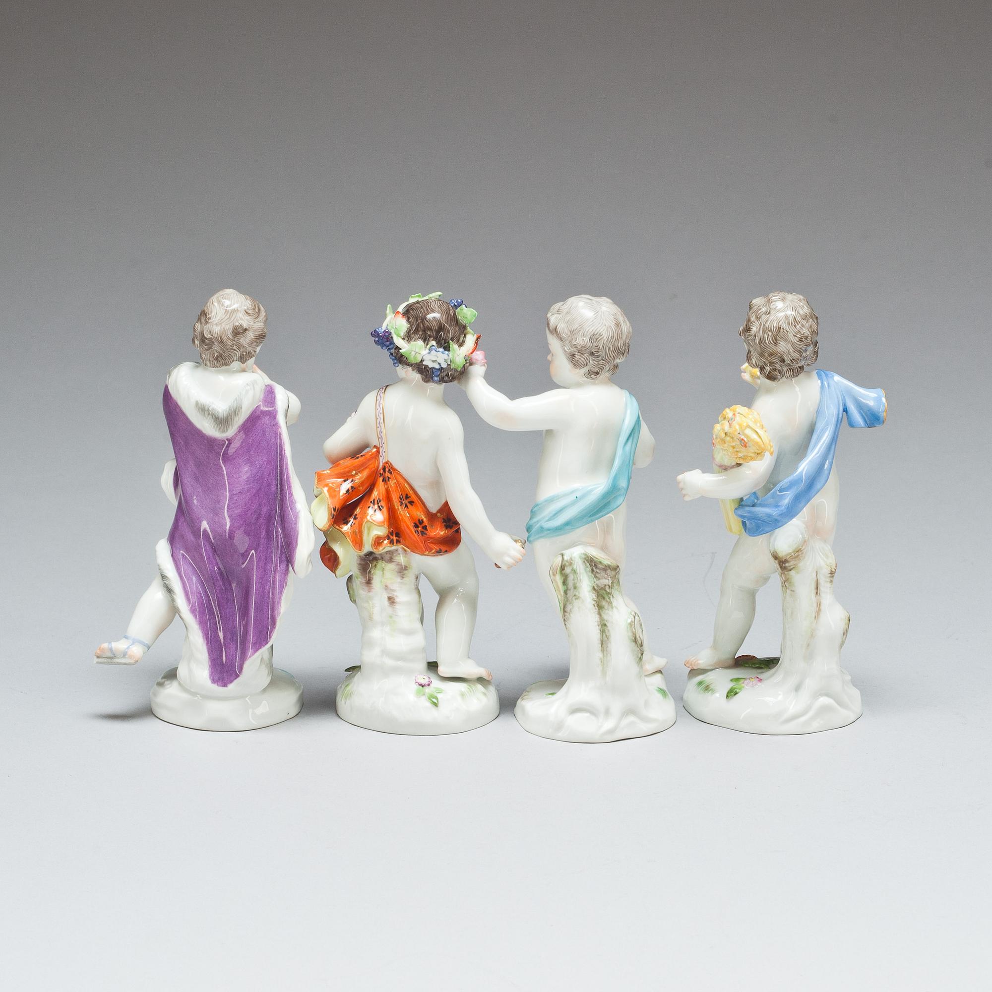 FIGURINER, 4 st, porslin, Meissen, 1900-tal.