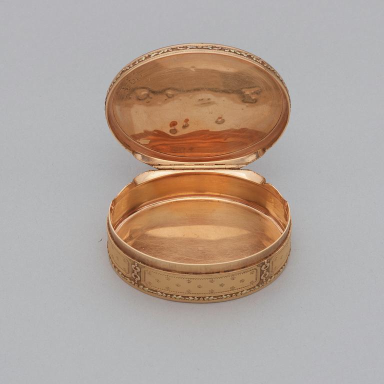 SNUSDOSA, guld en troi coleurs 18k, Paris 1700-tal.