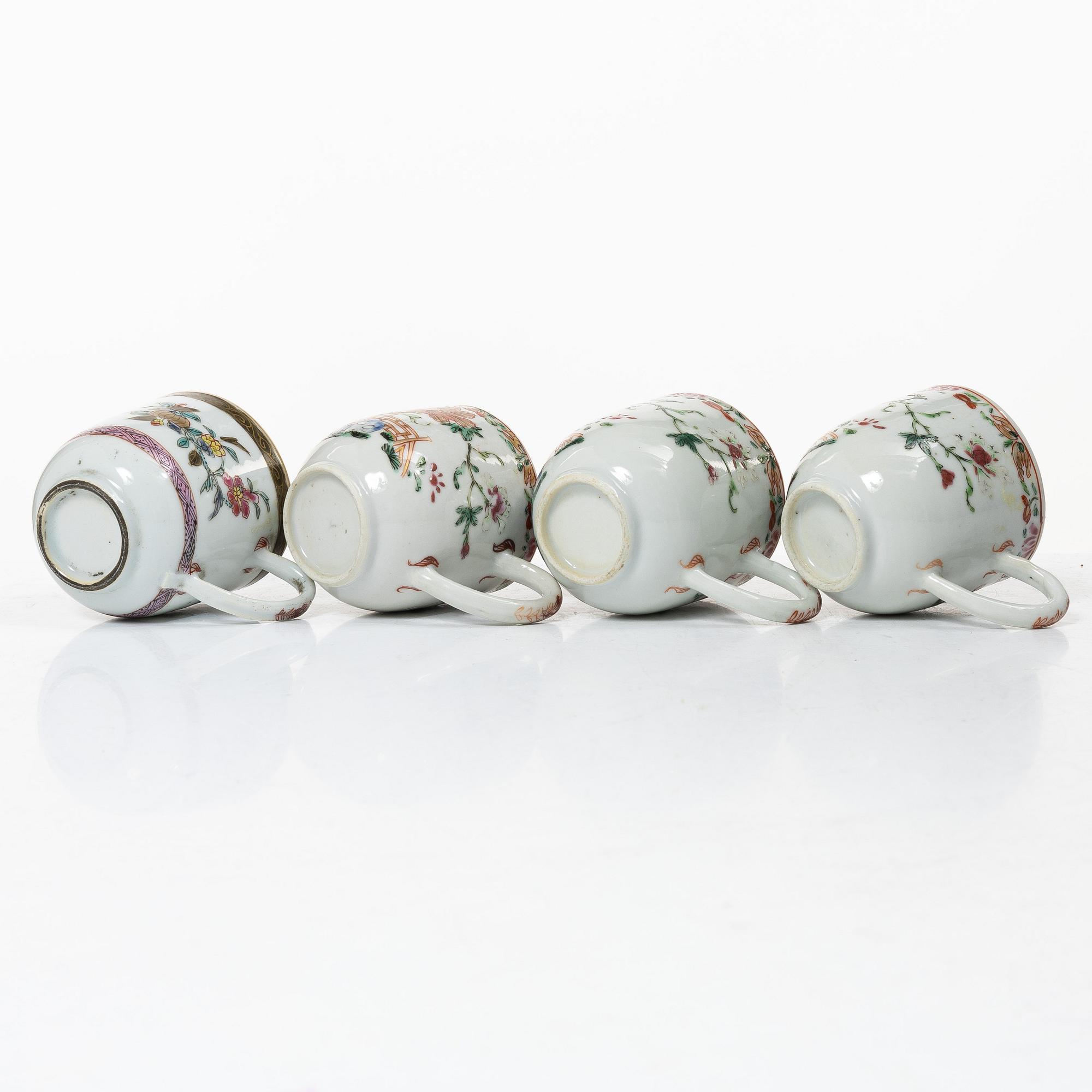 A group lot of 11 Chinese cups, Qing dynasty, Qianlong (1736-95).