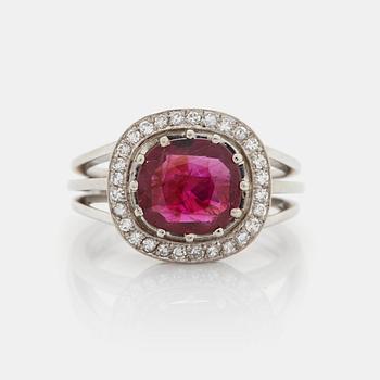 501. An 18K white gold ring set with a faceted ruby ca 2.00 cts.