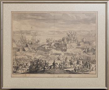 ROMEYN DE HOOGHE, The siege of Helsingborg in june 1676, copper engraving, 17th century latter part.