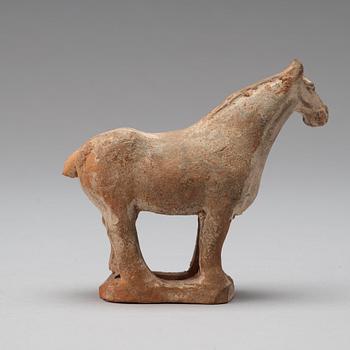 Three pottery scultpures of animals and a herdsman, Tang dynasty (618-906).