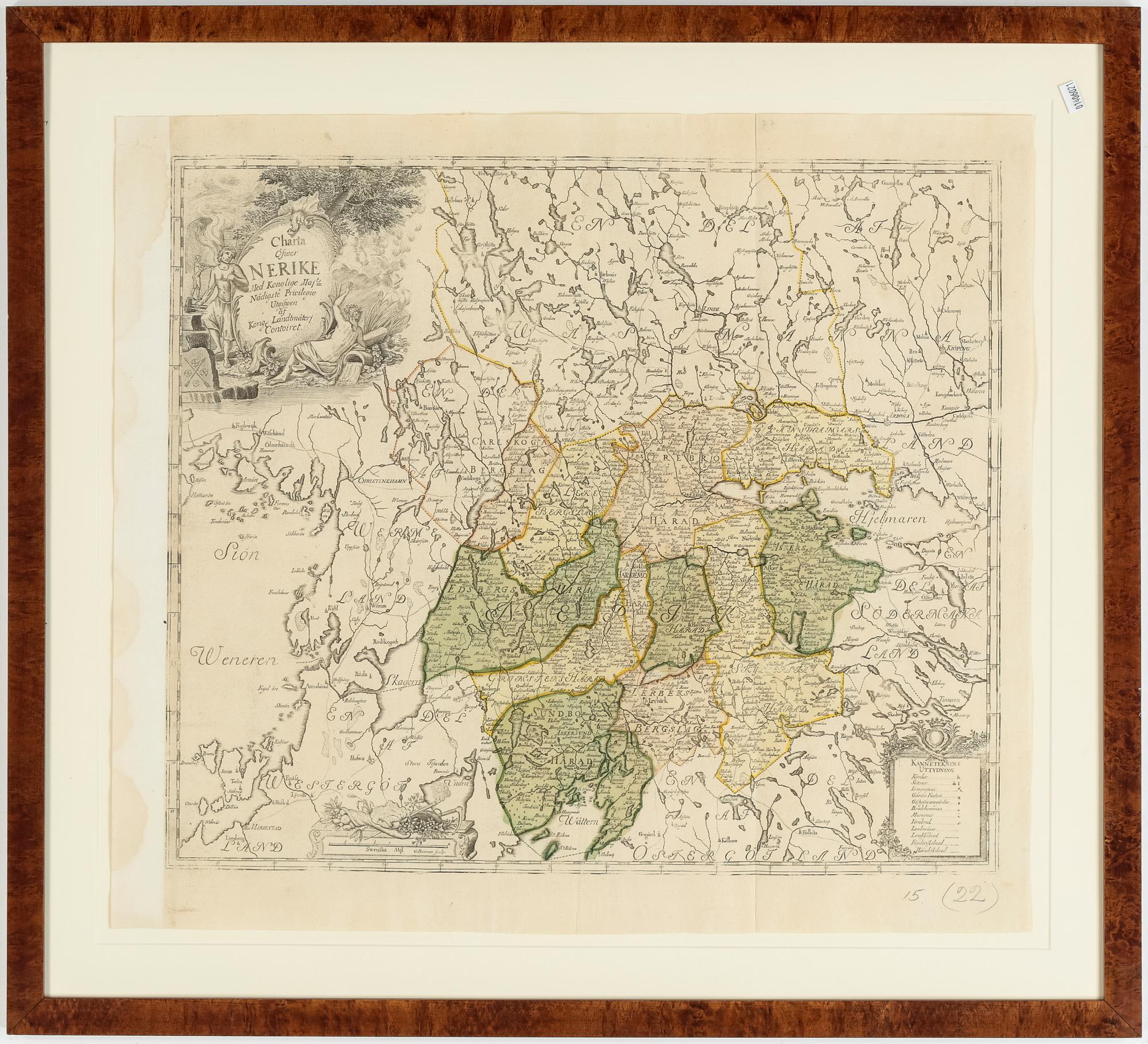 KARTA, "Charta öfver Nerike med Kongelige Majts...", 1700-tal.