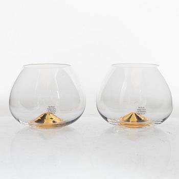 Ingegerd Råman, cognac glasses, 5 pcs, "Guld", Skrufs Glasbruk. Second half of the 20th century.