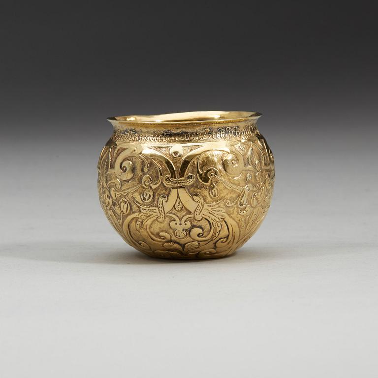 A German late 16th century/early 17th century silver-gilt tumbler, Lorenz Ott, Nürnberg (1587-1632).