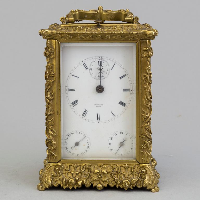 A travelling clock, signed "Potonie Paris", France, second half of the 19th century.