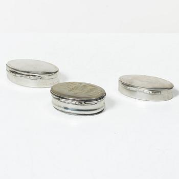 Three silver boxes, 18th-19th century.