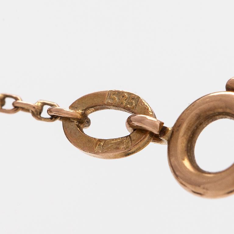 Kaulakoru, viistehiotut akvamariinit, 14K (56) kultaa, Venäjä.