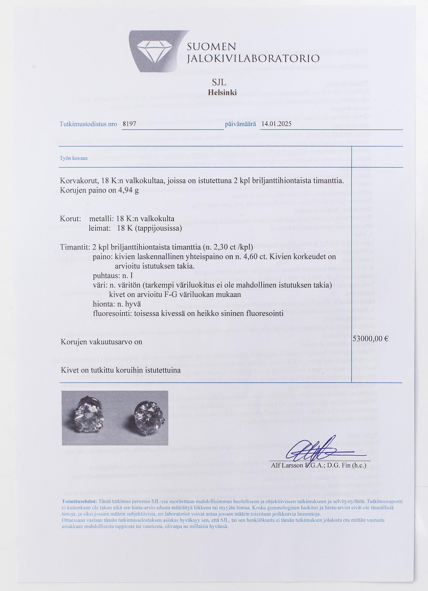 A pair of brilliant-cut diamond stud earrings in 18K white gold.