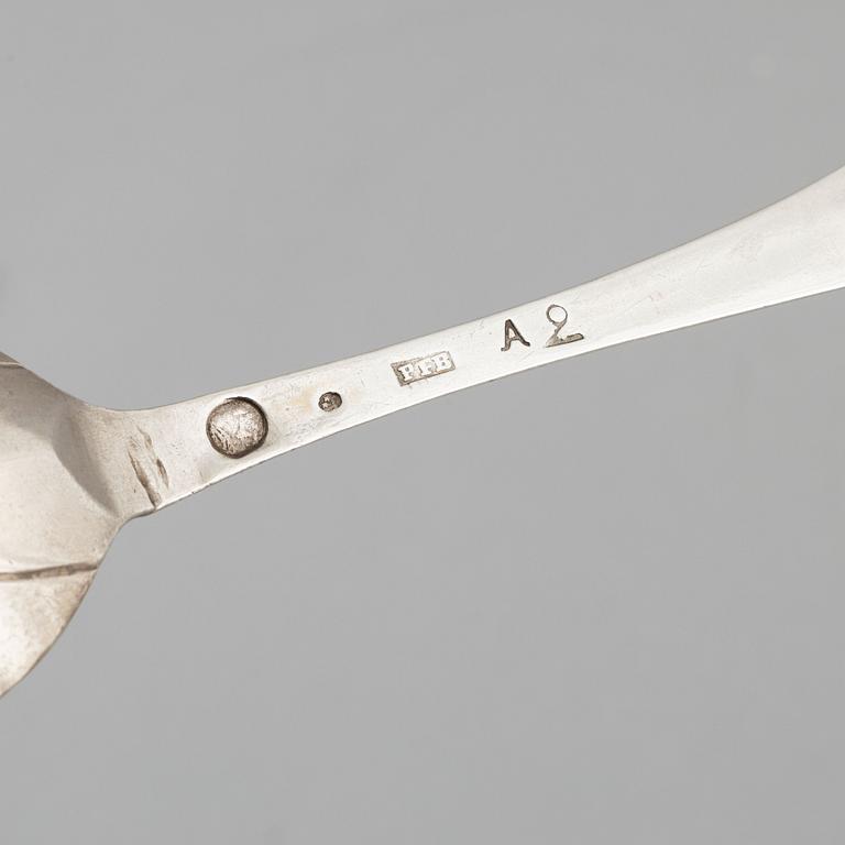 Skedar, 5 st, silver, bl a Stephan Westerstråhle, Västervik 1766.
