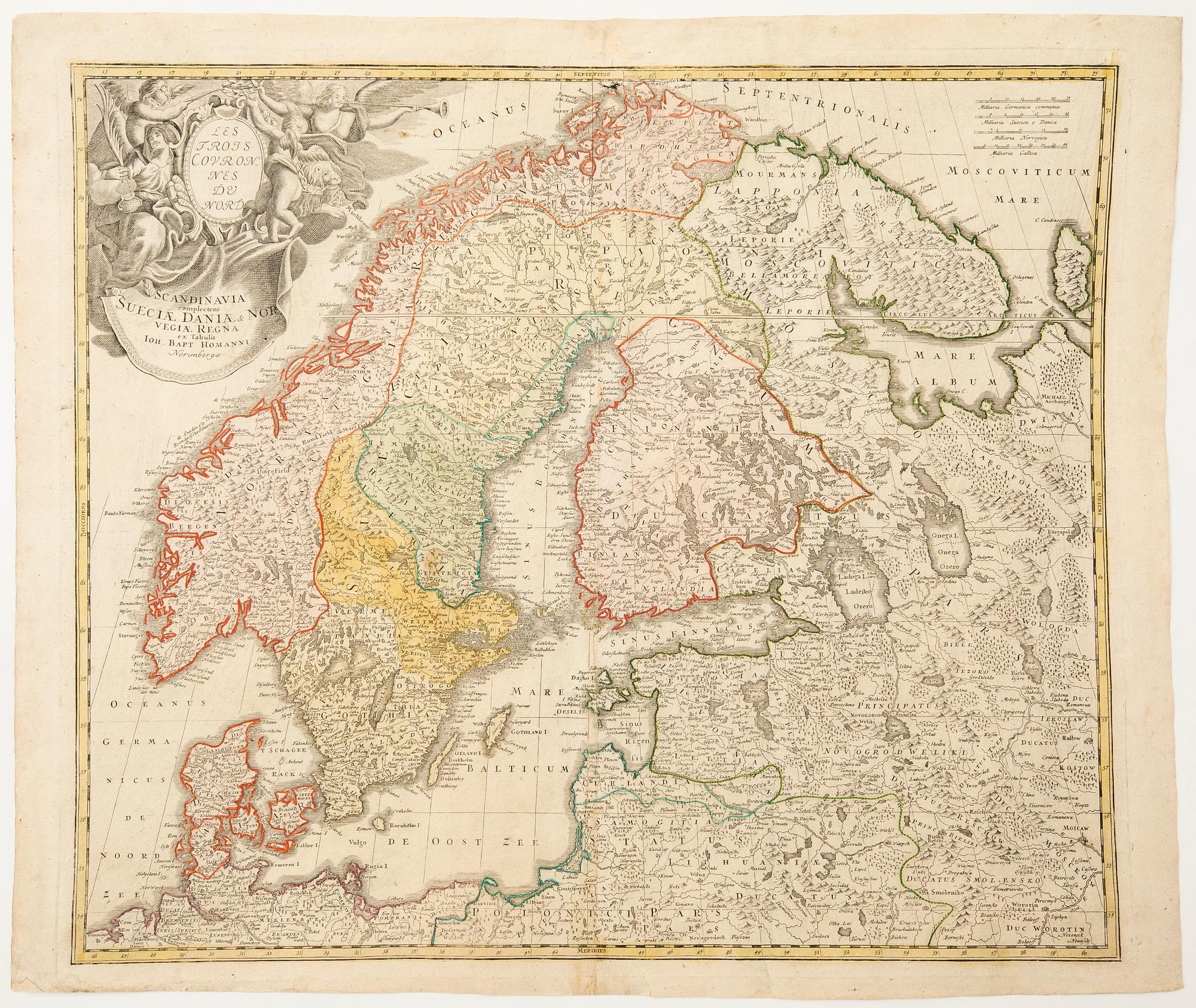 Johann Baptist Homann, "Scandinavia comprising the Kingdoms of Sweden, Denmark, and Norway".