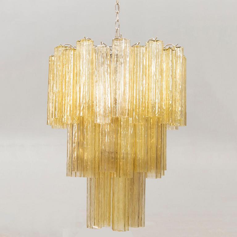 A Toni Zuccheri glass and chrome chandelier for Murano around 2000.