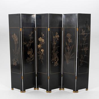 A Japanese lacquer folding screen 20th century.