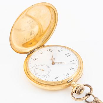 Fickur, 18K guld, med kedja nugget, savonett, 51,5 mm.