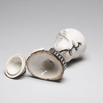 A grisaille Marieberg vase with cover, 18th Century.