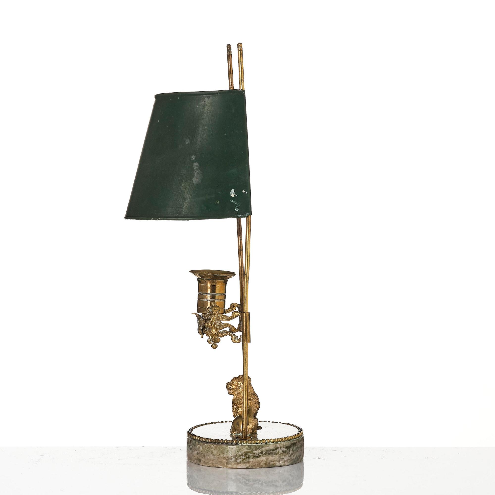 A Gustavian gilt brass and 'Kolmård' marbke one-light reading lamp, late 18th century.