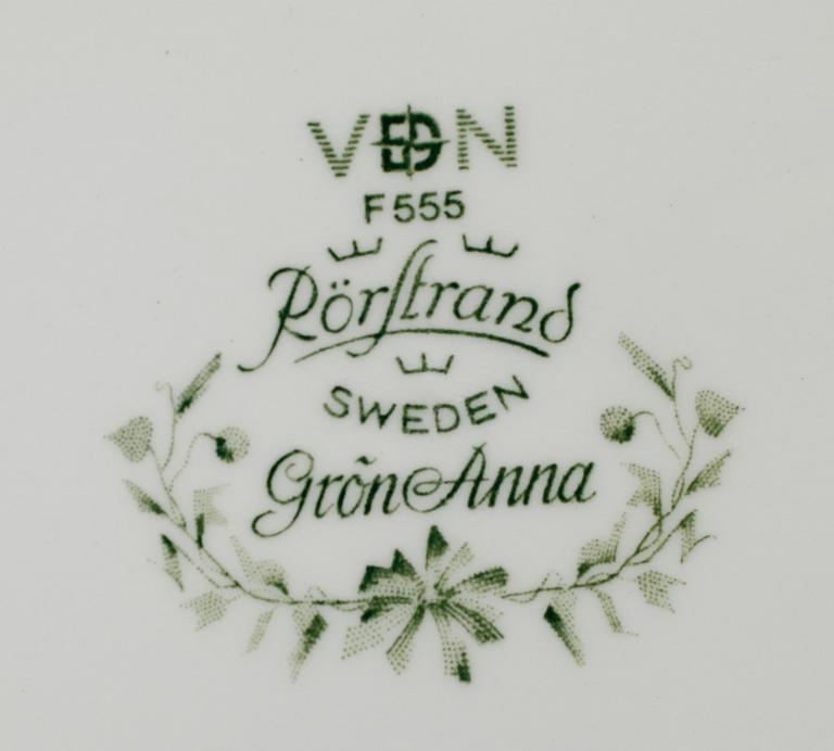 MATSERVIS, 45 delar, "Gröna Anna", Rörstrand, 1900-talets andra hälft.