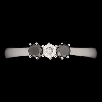 RING, 14k vitguld med diamant 0,10ct och färgade svarta diamanter tot 0,25ct. Vikt ca 3,67 gram.