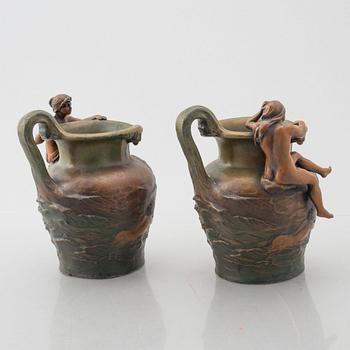 Charles Perron (1862-1934), a pair of similar Art Nouveau vases, early 20th Century.