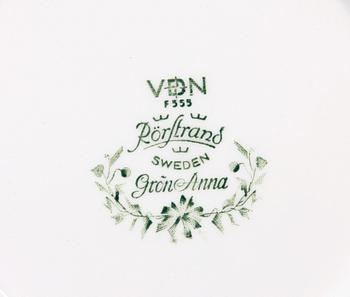 SERVISDELAR, 15 st, porslin, "Grön Anna" Rörstrand.