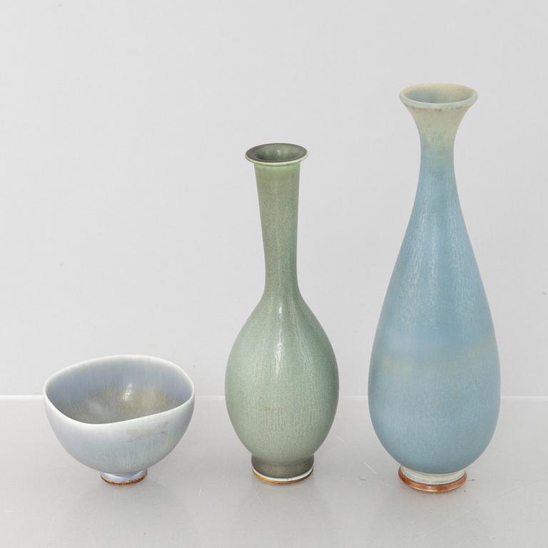 Berndt Friberg, two stoneware vases and a bowl, Gustavsberg Studio.