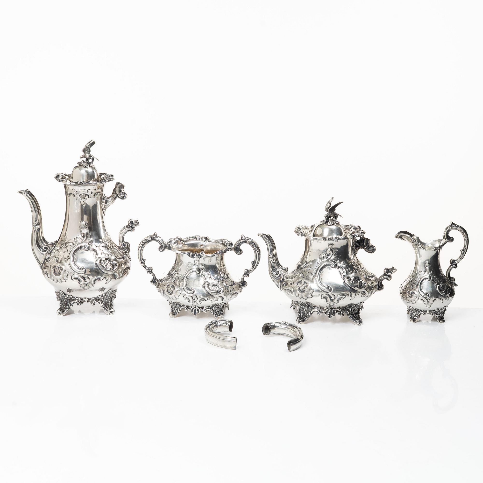 A four piece silver tea and coffee service, William Southey, London, England, 1858-59.