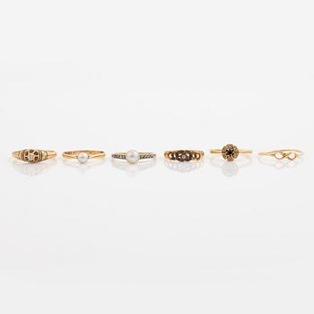 Ring, six pieces, 18K gold with, among other things, pearls and rose-cut diamond.