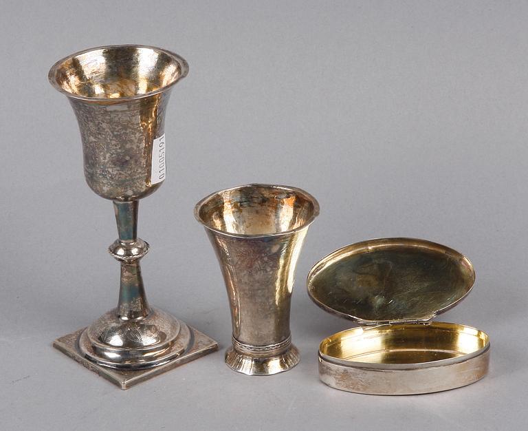 BÄGARE, KALK SAMT DOSA, silver, Sverige. 1700/1800-tal.