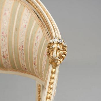 KARMSTOLAR, ett par, sengustavianska stockholmsarbeten, 1800-talets början.