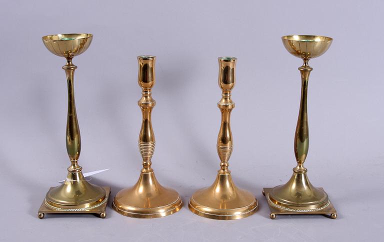 LJUSSTAKAR, 2 par, mässing, 1900-tal.