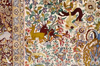 Matta, Figural Isfahan, part silk, Signerad, ca 327 x 208 cm.