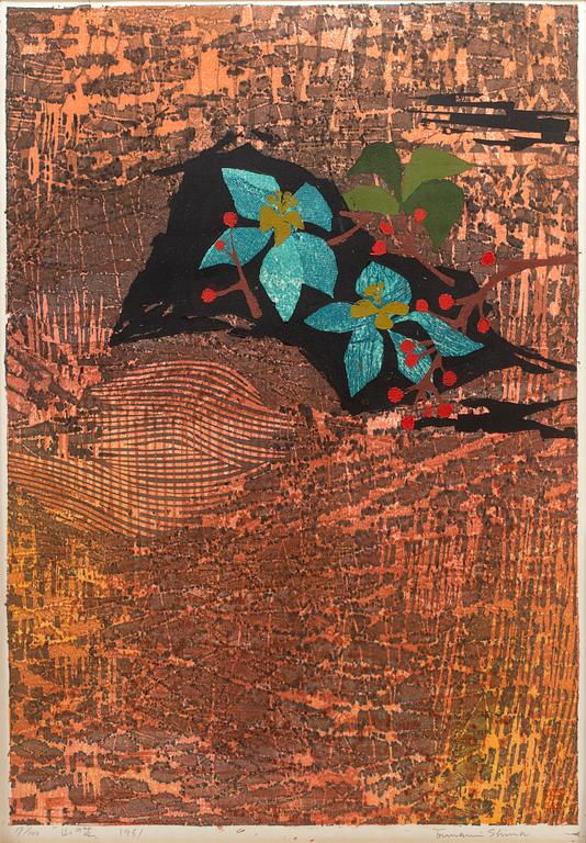 TAMAMI SHIMA (1937-1999), färglitografi. Japan, signerad, numrerad 19/100 samt daterad 1961.