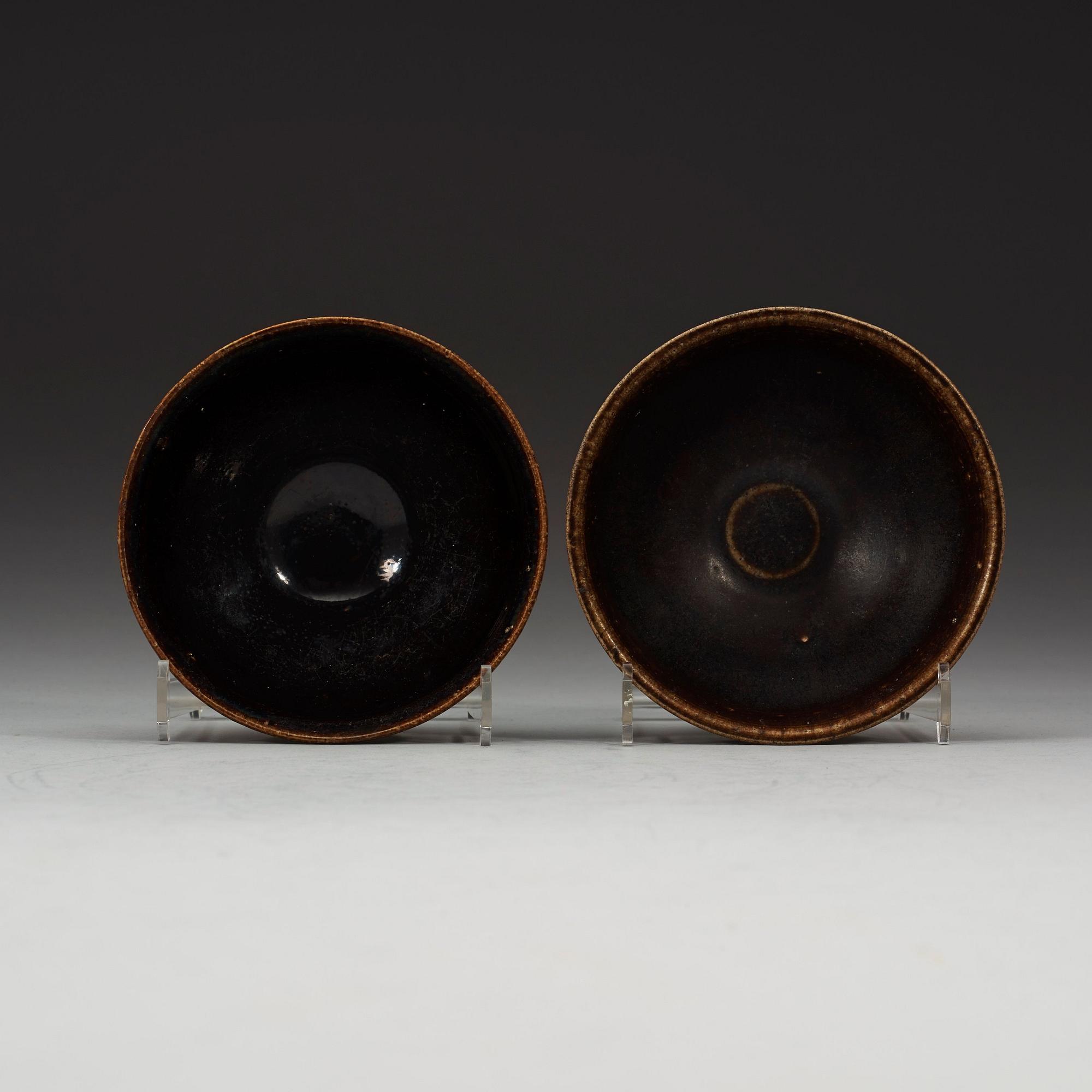 A set of two odd temmoku jianyao bowls, Song dynasty (960-1279).