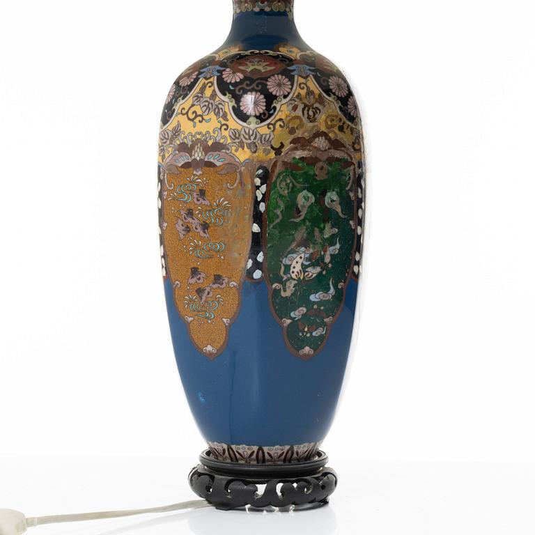 A cloisonné vase turned table lamp, Japan, Meiji (1868-1912).