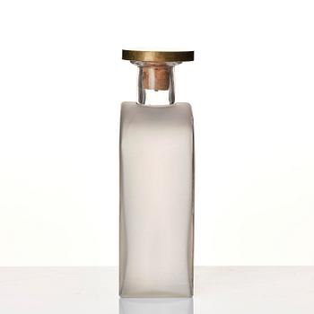 Firma Svenskt Tenn, a glass bottle model A 1608, with a pewter and brass stopper by Björn Trägårdh, Stockholm, 1930s.