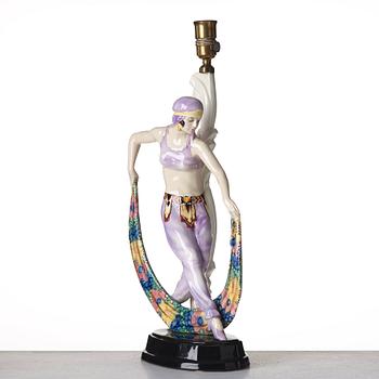 Josef Lorenzl, JOSEF LORENZL, an "Odaliske" creamware figure/table lamp, for Goldscheider, Wien, model 5613.