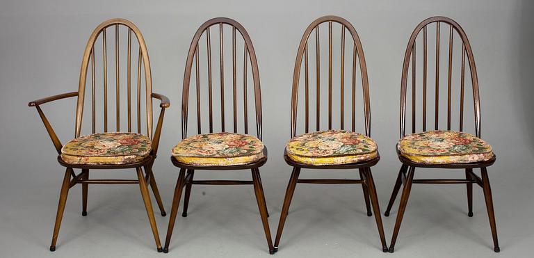 NOJATUOLI sekä TUOLEJA, 3 kpl, "Quaker chairs" design Lucian Ercolani, Englanti 1960-luku.