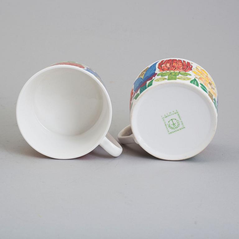 STIG LINDBERG, six 'Tahiti' bone china tea cups and saucers from Gustavsberg, 1970's.