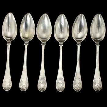 MATSKEDAR, 6 st, silver, Anders M. Bäck, Alingsås, 1850. Vikt 342 g.