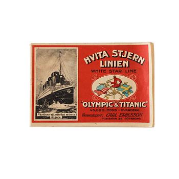 1702. BROSCHYR. "HVITA STJERN LINIEN", "WHITE STAR LINE", "OLYMPIC & TITANIC". 45,000 TONS-VARDERA. GENERALAGENT CARL ERIKSSON.