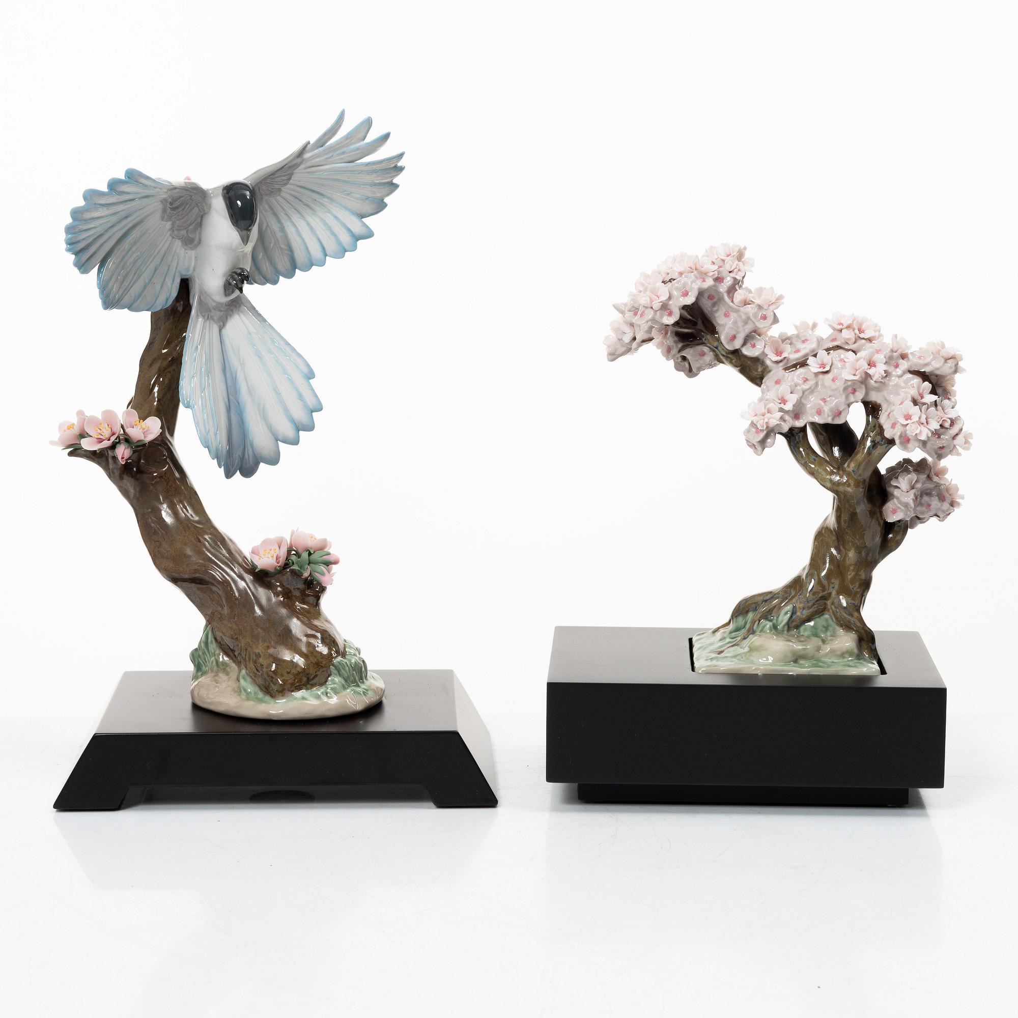 Lladró, two figurines, "Warbles for the blossom" and "Blossoming tree", Spain.
