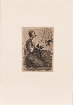 Hugo Simberg, linjeetsning och flatbitning, osignerad.