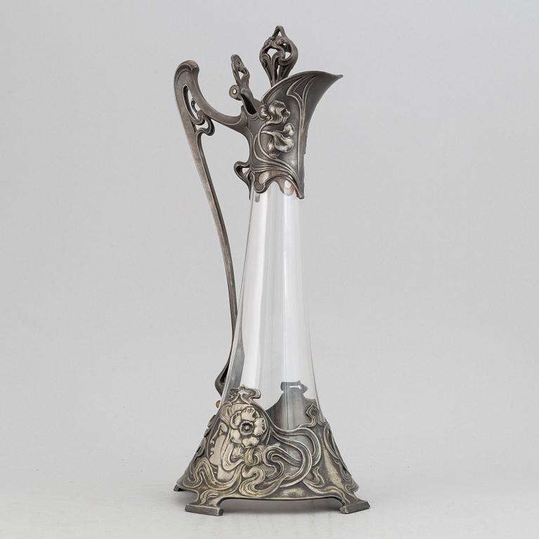 Württembergische Metallwarenfabrik, an Art Nouveau silver plated claret jug, early 20th Century.