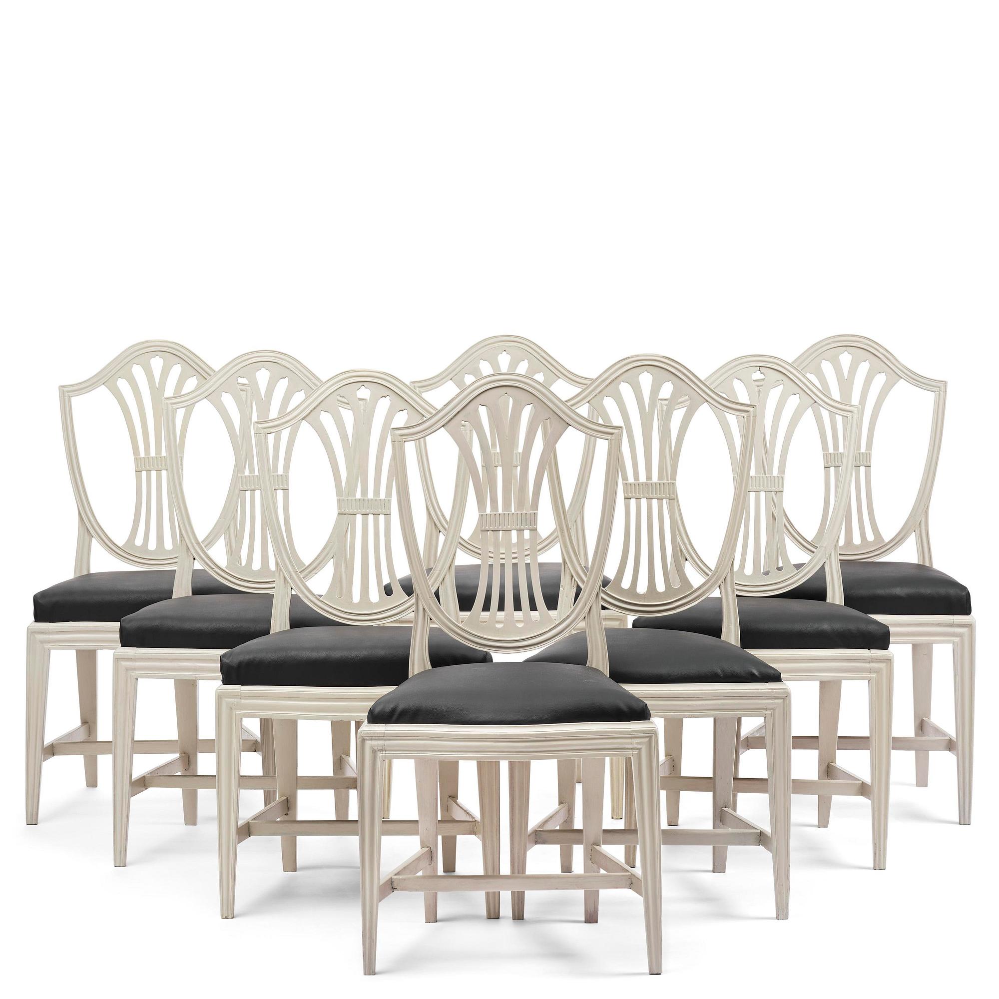 A set of eight late Gustavian chairs by J. E. Höglander (master in Stockholm 1777-1813).