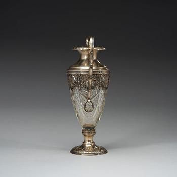 A Russian 20th century silver and glass amphora, marks of Ivan Chlebnikov, Moscow 1908-1917.