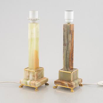 A pair of onyx table lamps, Volterra, Italy, third quarter of the 20th Century.