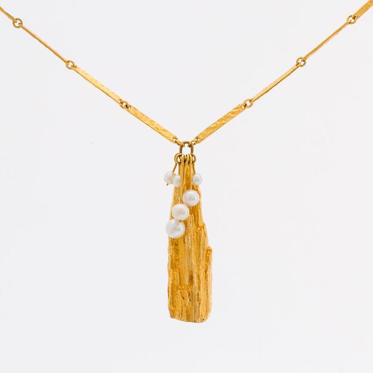 LAPPONIA COLLIER, 18K guld med 6 odlade pärlor ca 3-6 mm, design Björn Weckström 1970 "Kultapuu", Finska stämplar.