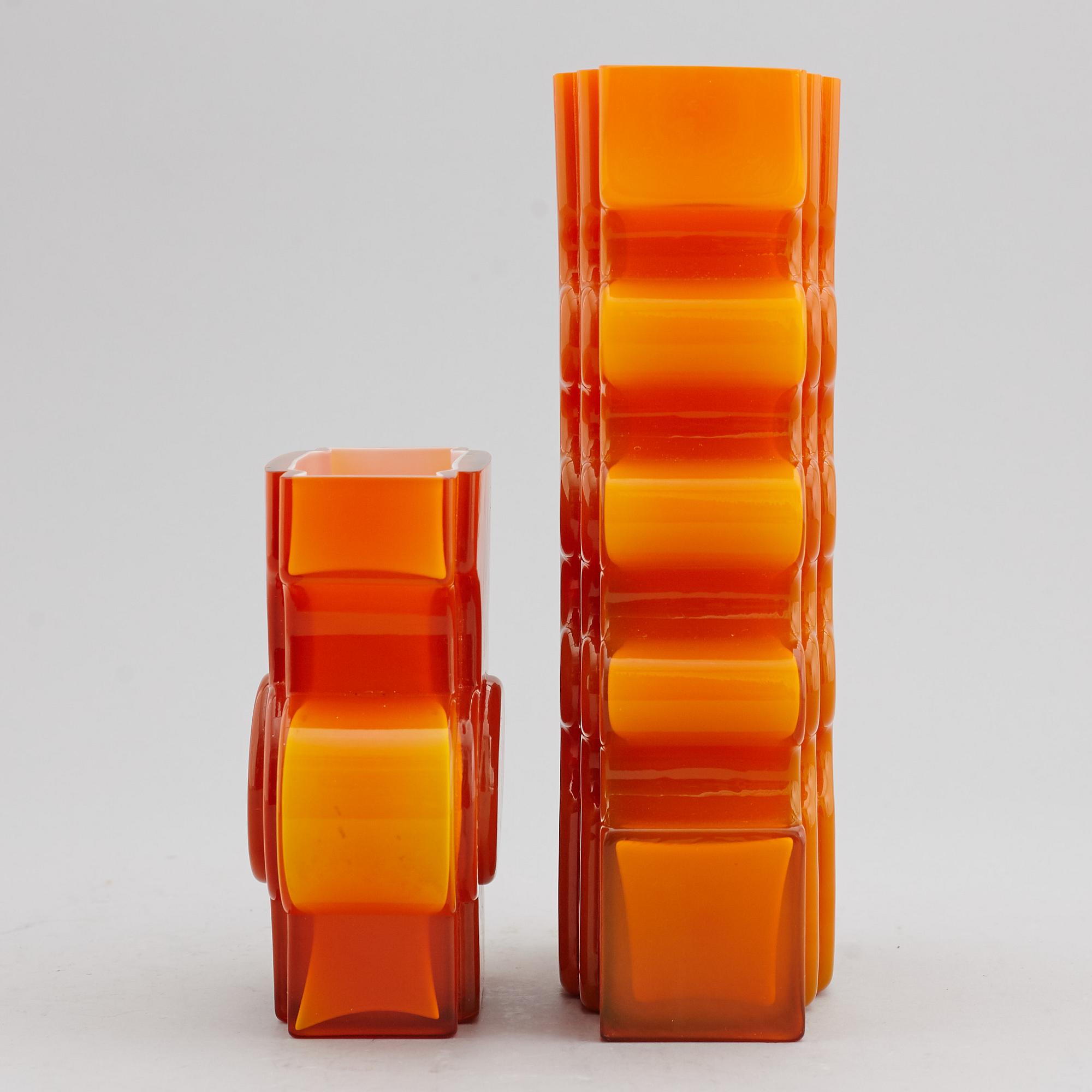 PO STRÖM, two glass vases, Alsterfors, signed and dated 1970.