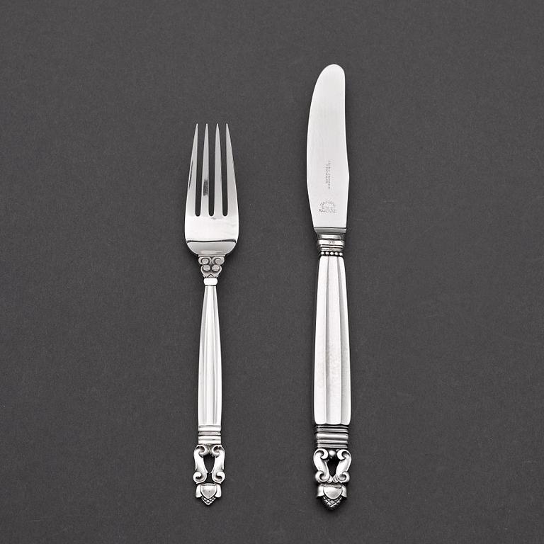 Johan Rohde, bestick, 24 delar, "Konge/Acorn", Georg Jensen Köpenhamn efter 1945, sterling och rostfritt stål.